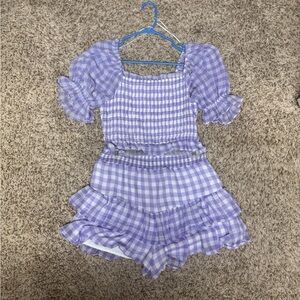 English Factory Purple Gingham Crop Top and Short Set